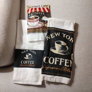 Coffee dish towel and kitchen towel set never used